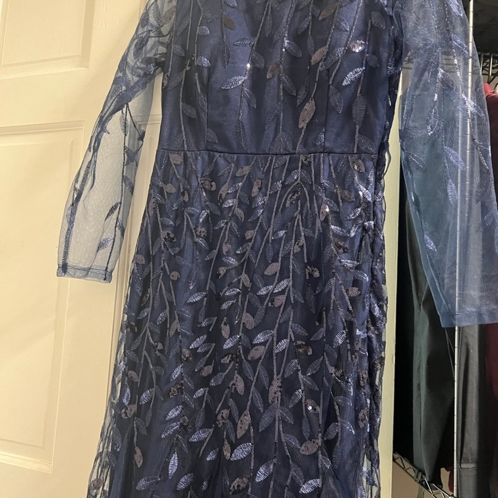 Navy Blue Embroidered Mesh Dress